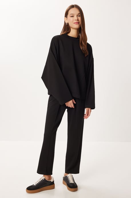 Rundhalsausschnitt Bluse & High-Waist Straight Leg Zweiteiliges Set - Image 1