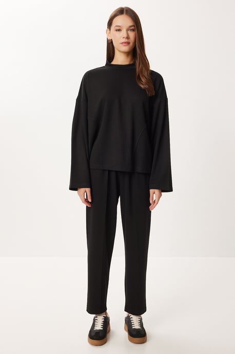 Rundhalsausschnitt Bluse & High-Waist Straight Leg Zweiteiliges Set - Image 2