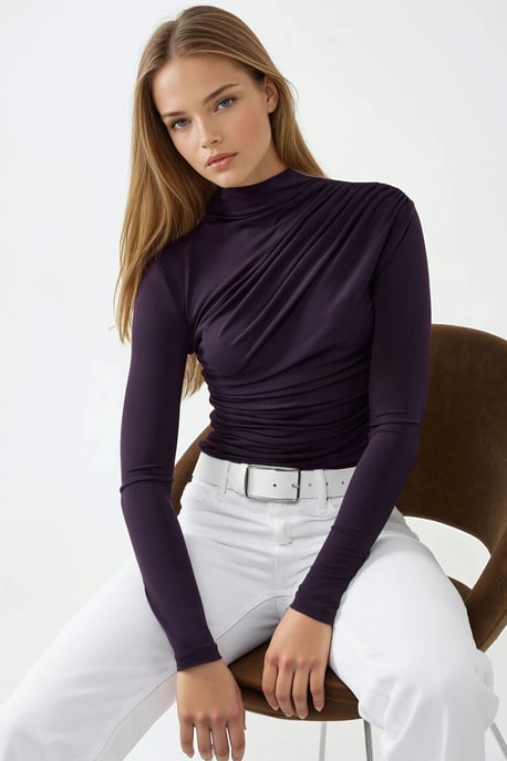 Bluse mit hohem Kragen und Drapierung_detail - Image 1
