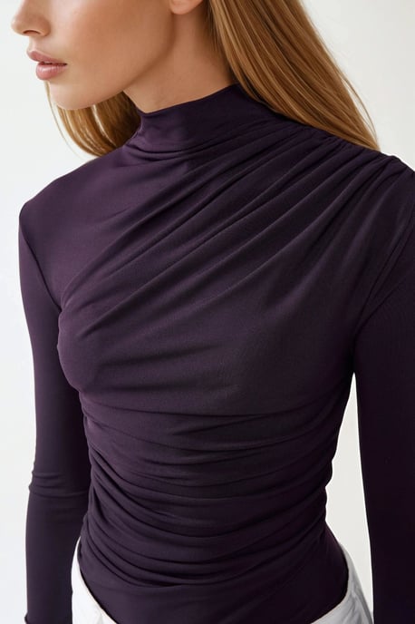 Bluse mit hohem Kragen und Drapierung_detail - Image 2