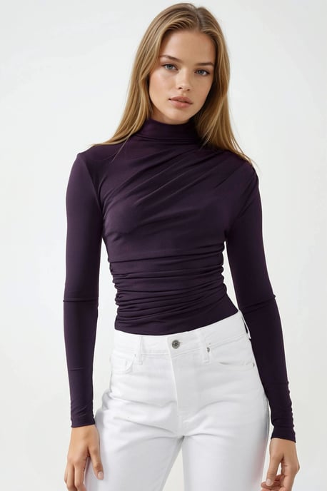 Bluse mit hohem Kragen und Drapierung_detail - Image 3
