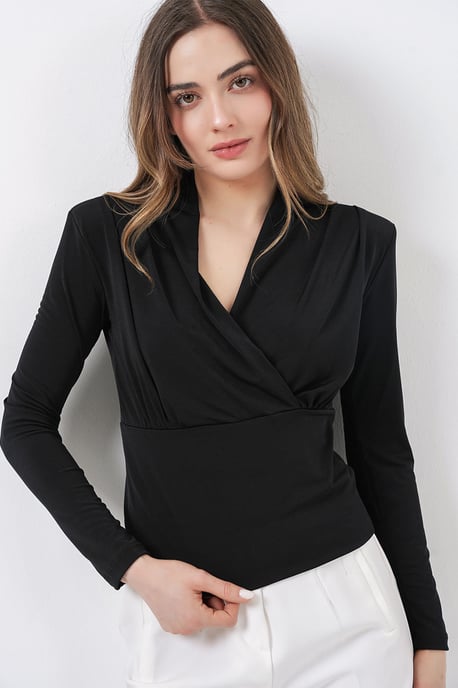 V-Ausschnitt Drapierte Bluse - Image 3