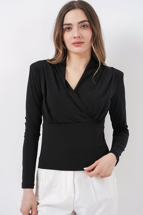 V-Ausschnitt Drapierte Bluse - Image 4