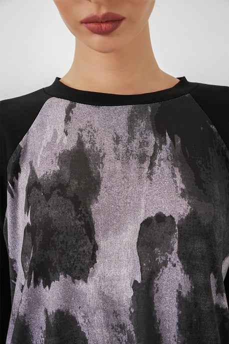 Oversize Abstrakter Druck Rundhals-Tunika & Hose Set - Image 5
