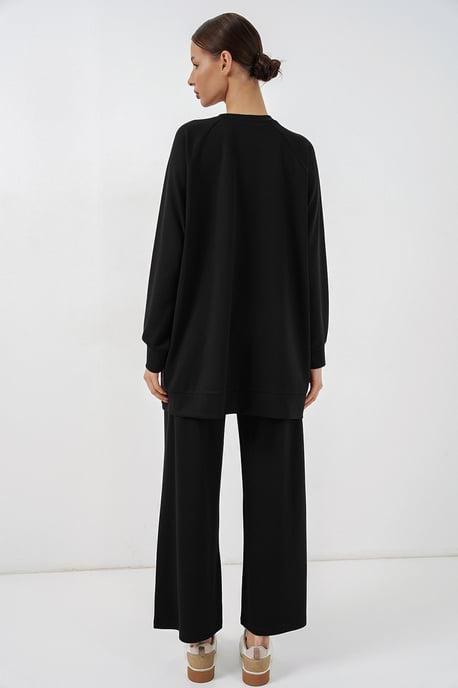 Oversize Abstrakter Druck Rundhals-Tunika & Hose Set - Image 6