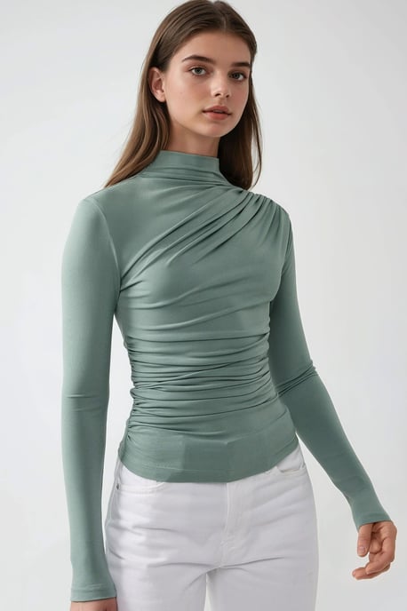 Bluse mit hohem Kragen und Drapierungsdetails - Image 2