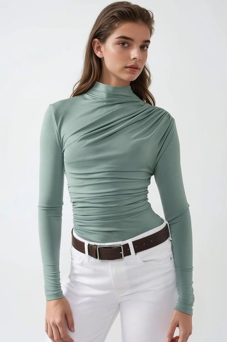 Bluse mit hohem Kragen und Drapierungsdetails - Image 4