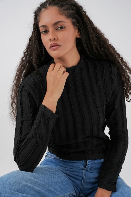 Strukturiertes Slim-Fit Halbhochkragenbluse - Image 3