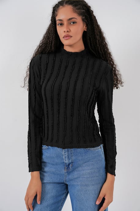 Strukturiertes Slim-Fit Halbhochkragenbluse - Image 4