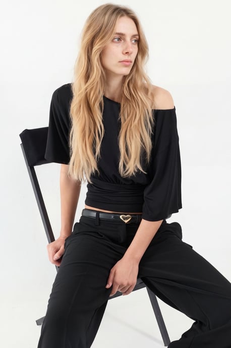 Asymmetrische Halsweiche Strickbluse - Image 1