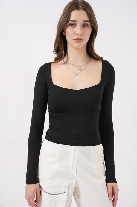Langarm-Fit-Bluse mit Herzkragen - Image 2