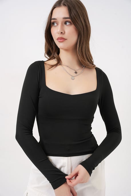 Langarm-Fit-Bluse mit Herzkragen - Image 3
