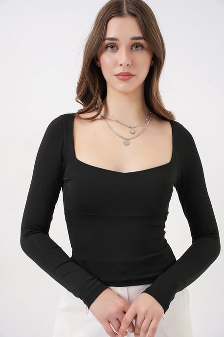 Langarm-Fit-Bluse mit Herzkragen - Image 4