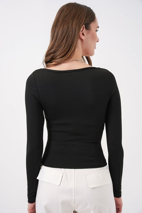 Langarm-Fit-Bluse mit Herzkragen - Image 6