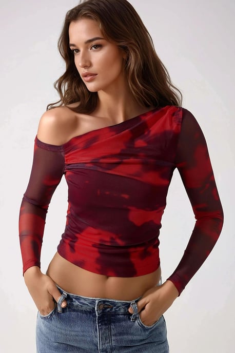 Asymmetrische Kragen-Tüll-Bluse - Image 1