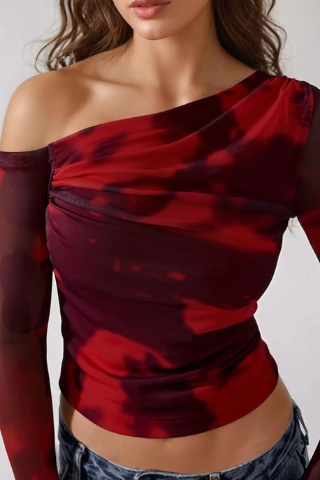 Asymmetrische Kragen-Tüll-Bluse - Image 2