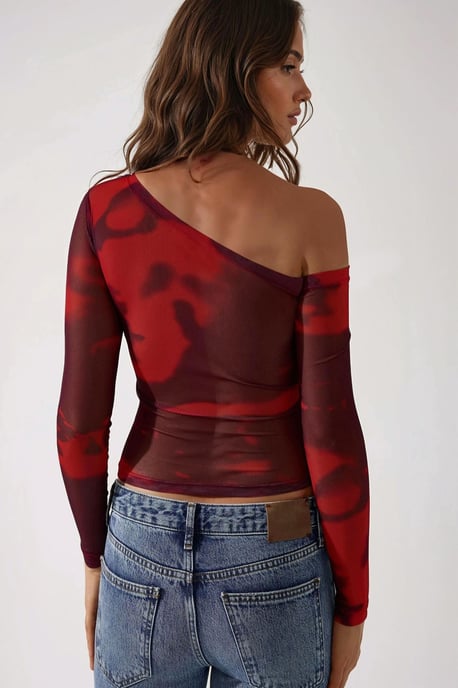 Asymmetrische Kragen-Tüll-Bluse - Image 3