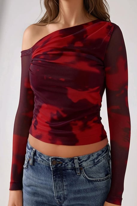 Asymmetrische Kragen-Tüll-Bluse - Image 4