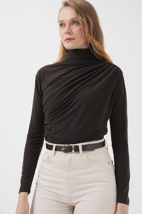 Taillierte Rollkragenbluse mit Drapé-Detail - Image 4