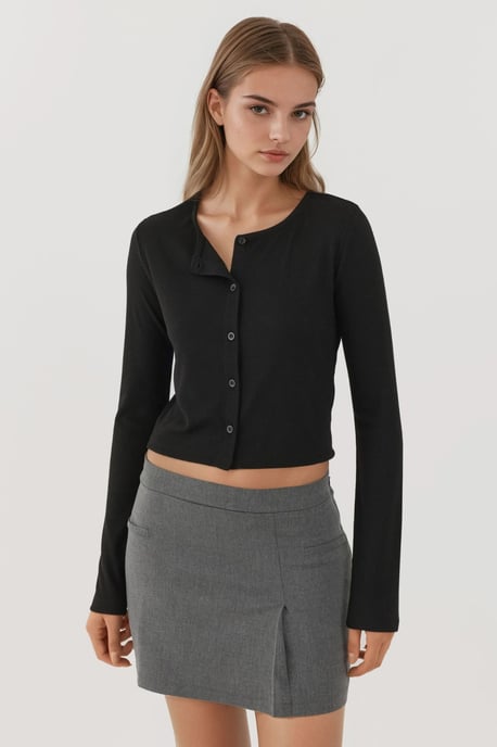 Crewneck Basic Viskose-Mischung mit Knöpfen Top - Image 2