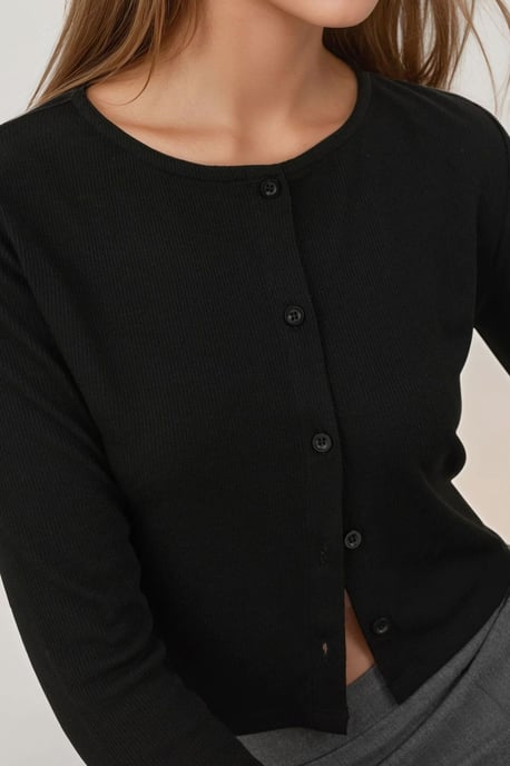 Crewneck Basic Viskose-Mischung mit Knöpfen Top - Image 3