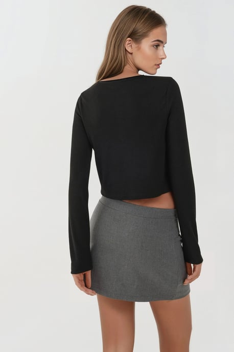 Crewneck Basic Viskose-Mischung mit Knöpfen Top - Image 6
