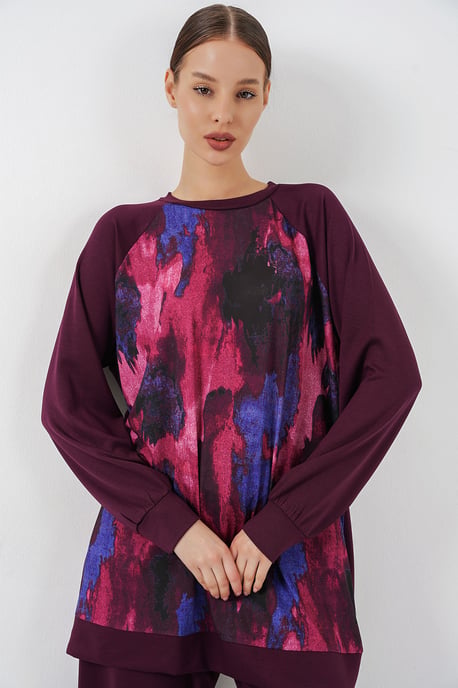Oversize-Abstract-Druck Rundhals-Tunika & Hosen-Set - Image 2
