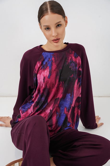 Oversize-Abstract-Druck Rundhals-Tunika & Hosen-Set - Image 4