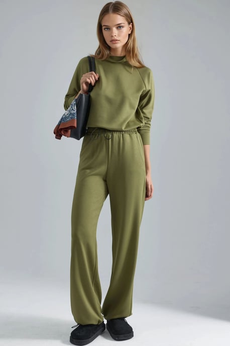 Modal Touch Halb-Halsbedecktes Bluse & Elastische Taillenhose - Image 1