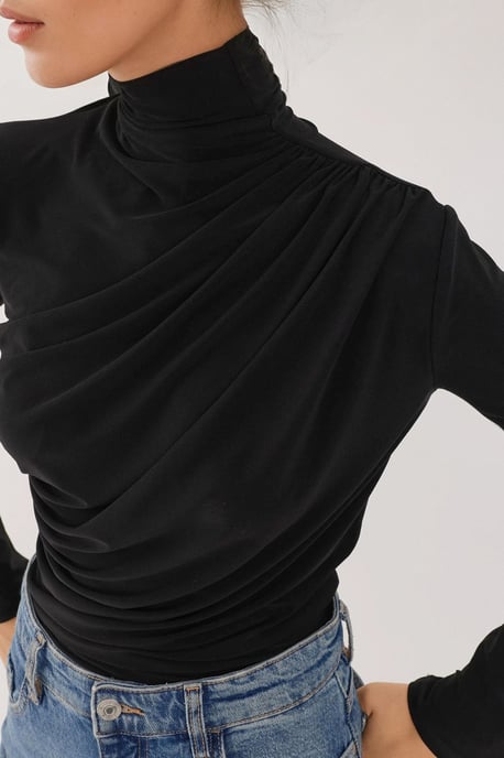 Drapierter halber Rollkragen Langarm Slim Fit Oberteil - Image 2