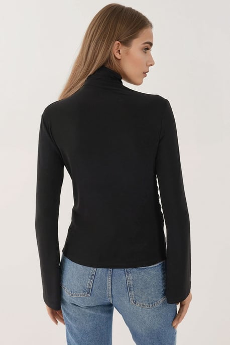 Drapierter halber Rollkragen Langarm Slim Fit Oberteil - Image 4