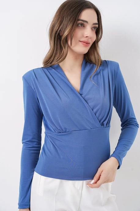 V-Ausschnitt Drapierte Bluse - Image 2