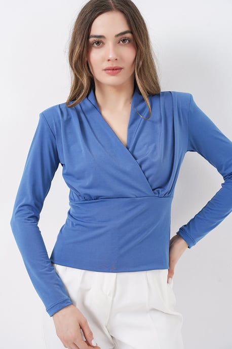 V-Ausschnitt Drapierte Bluse - Image 3