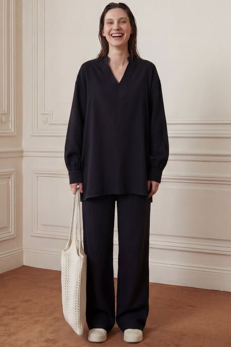 V-Ausschnitt Bluse & Schlaghose Muslin Zweiteiliges Set - Image 5
