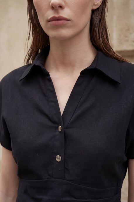 Leinenmix Cropped Bluse & Midi-Rock mit Accessoires im Zweiteiler-Set - Image 2