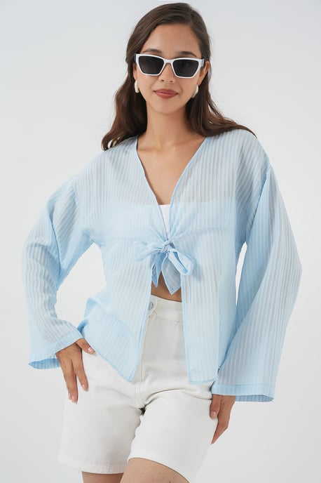 V-Ausschnitt Bluse mit Schleife - Image 1