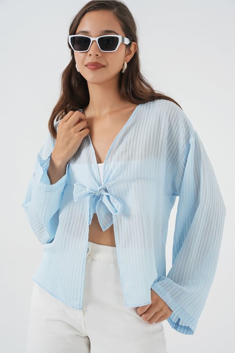 V-Ausschnitt Bluse mit Schleife - Image 3