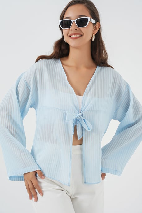 V-Ausschnitt Bluse mit Schleife - Image 5