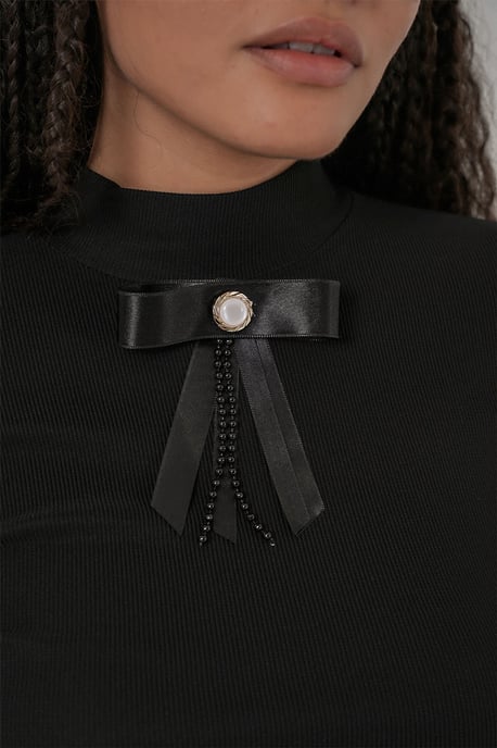 Figurbetontes Langarm-Halbkragenbluse mit Schleifendetail - Image 5
