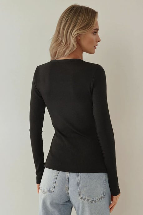 Crew Neck Knopf-Front Rippenstrick Langarmkarteigan Oberteil - Image 4