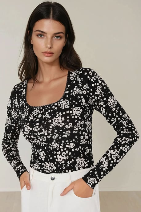 Bedrucktes Slim Fit Rundhals-Top - Image 2