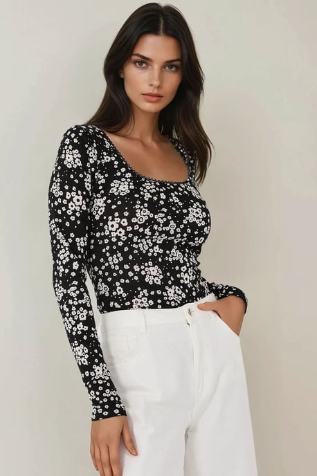 Bedrucktes Slim Fit Rundhals-Top - Image 3