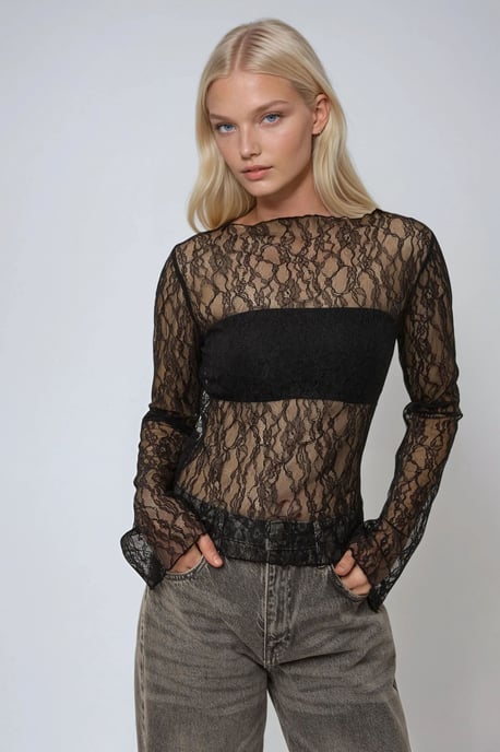 Crew-Neck Spitzenshirt - Image 1