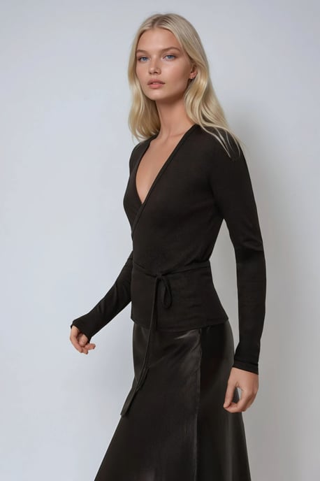 Weiche Touch Strick V-Ausschnitt Langarm Viskose Bluse - Image 3