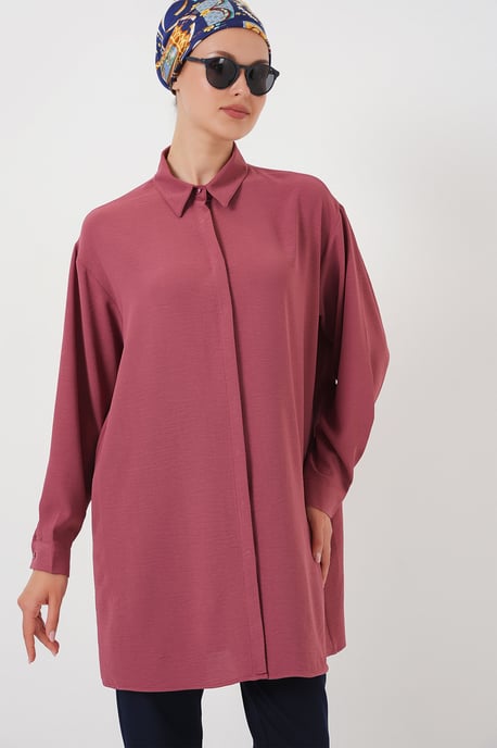 Oversized Langarm-Bluse mit Knopfleiste und Hemdkragen - Image 1