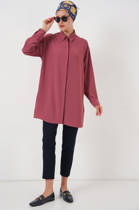 Oversized Langarm-Bluse mit Knopfleiste und Hemdkragen - Image 2