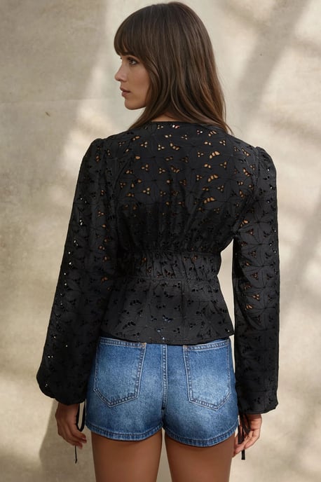 Elegante Strukturierte V-Ausschnitt Bluse mit Ballonärmeln - Image 4