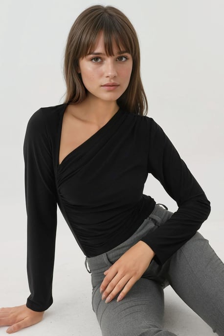 Asymmetrischer Kragen Langarm Sanftes Strickoberteil - Image 1