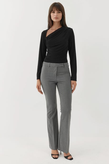 Asymmetrischer Kragen Langarm Sanftes Strickoberteil - Image 3
