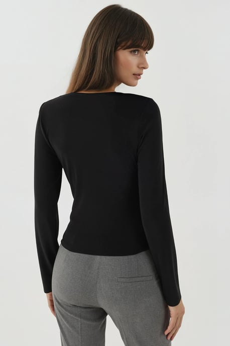 Asymmetrischer Kragen Langarm Sanftes Strickoberteil - Image 4